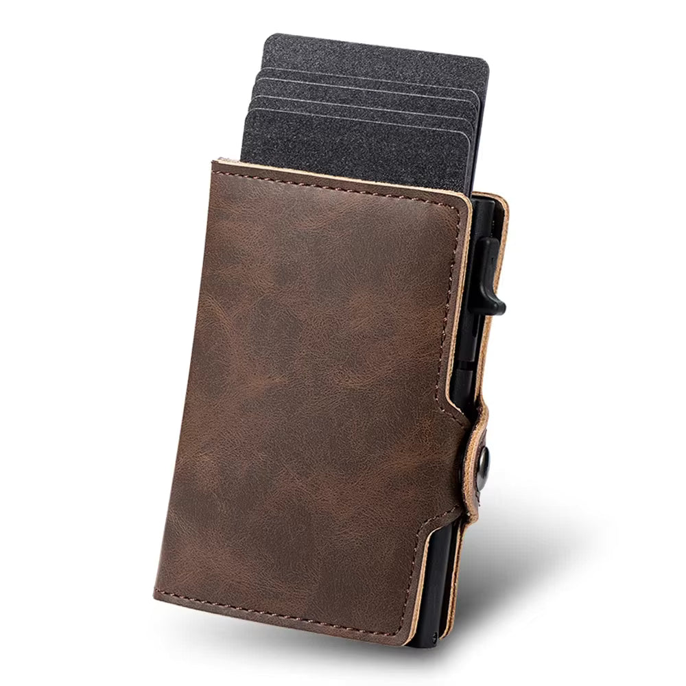 Кошелек картхолдер из полиуретановой кожи с RFID-защитой.