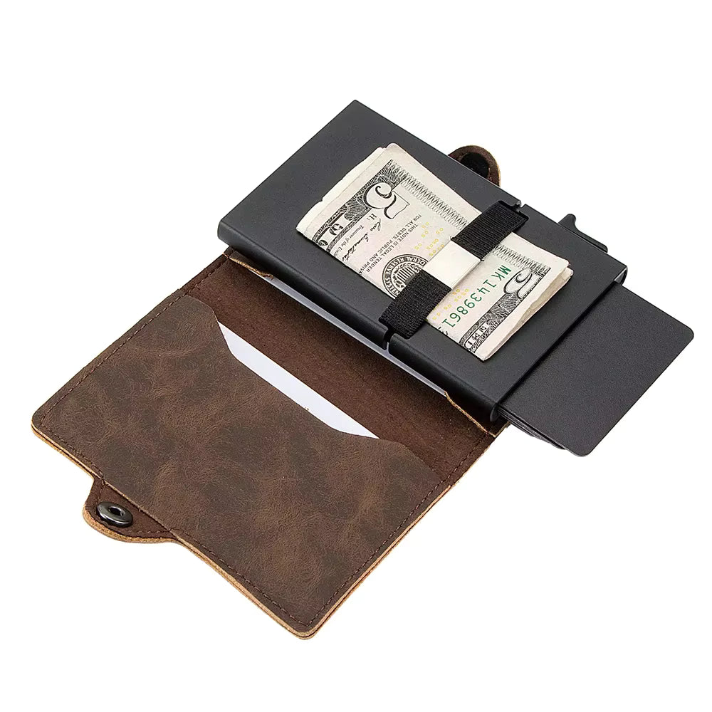 Кошелек картхолдер из полиуретановой кожи с RFID-защитой.